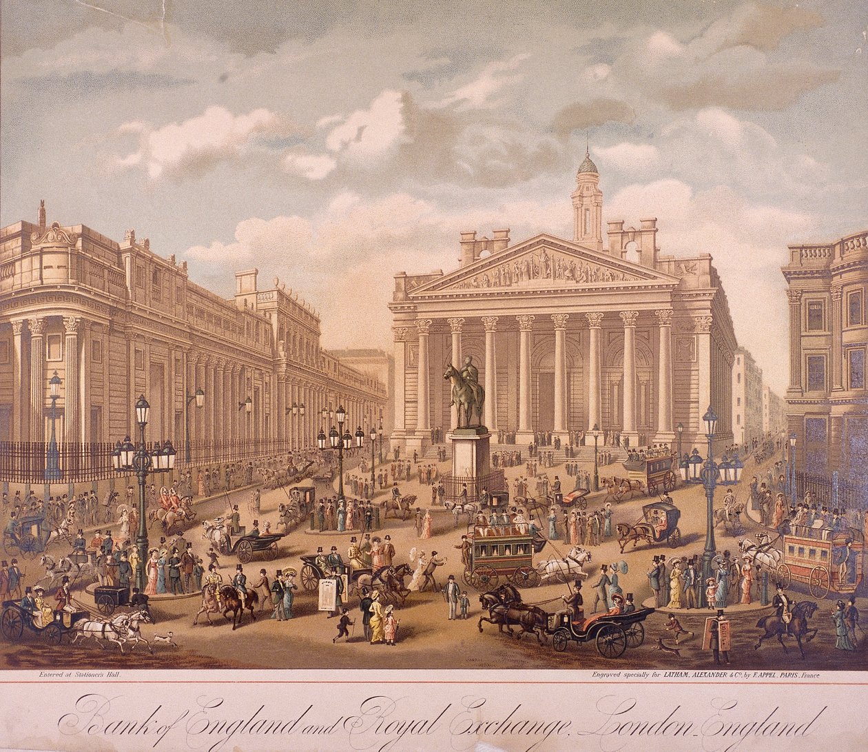 Bank of England a Royal Exchange, Londýn, c1860 od F Appel