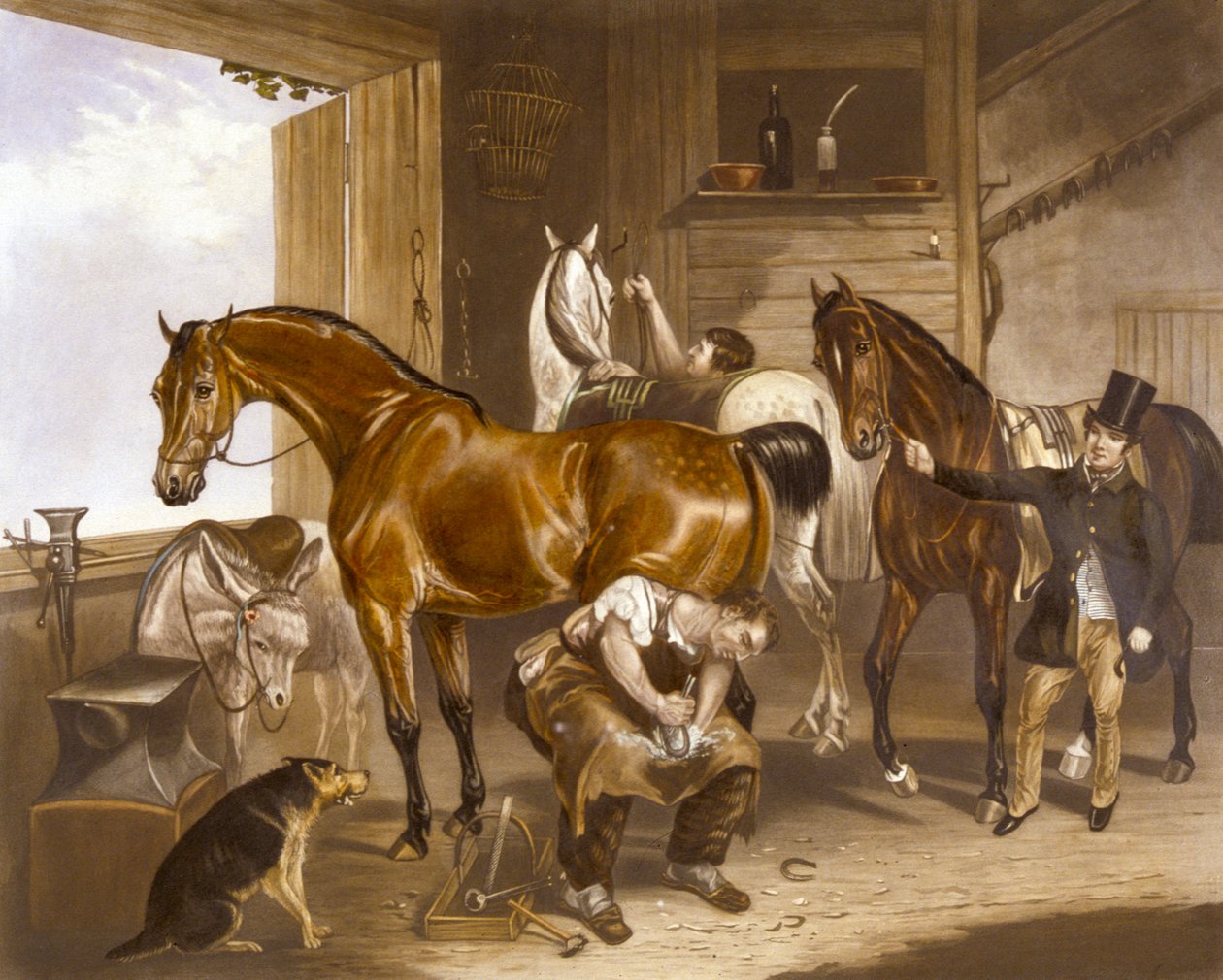 Veterinář, vyrytý J.R. Mackrell (barevně lito) od F. C. (after) Turner