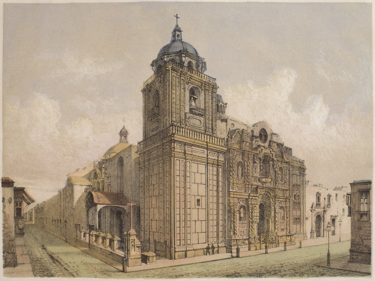 Kostel La Merced, Lima, ilustrace z „Geografia del Peru“ od Mariana, Felipe Paz Soldan (1821-86), deska XXV, 1863 od F. Delamare