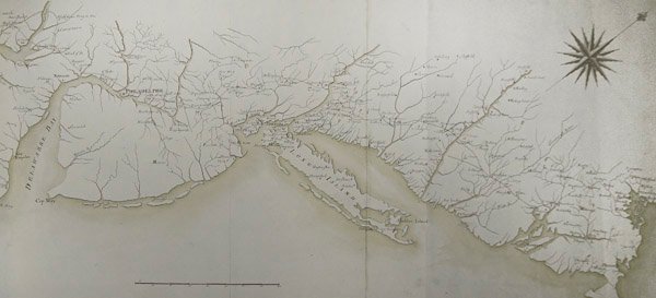 Celková mapa táborů a pochodů armády v Americe na příkaz Rochambeaua, detail pravé strany, z 