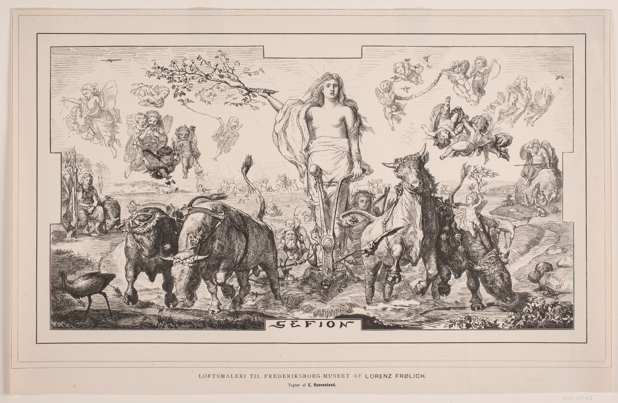 Gefion, nástropní malba pro Frederiksborg Museum od Lorenze Frølicha od F. Hendriksen