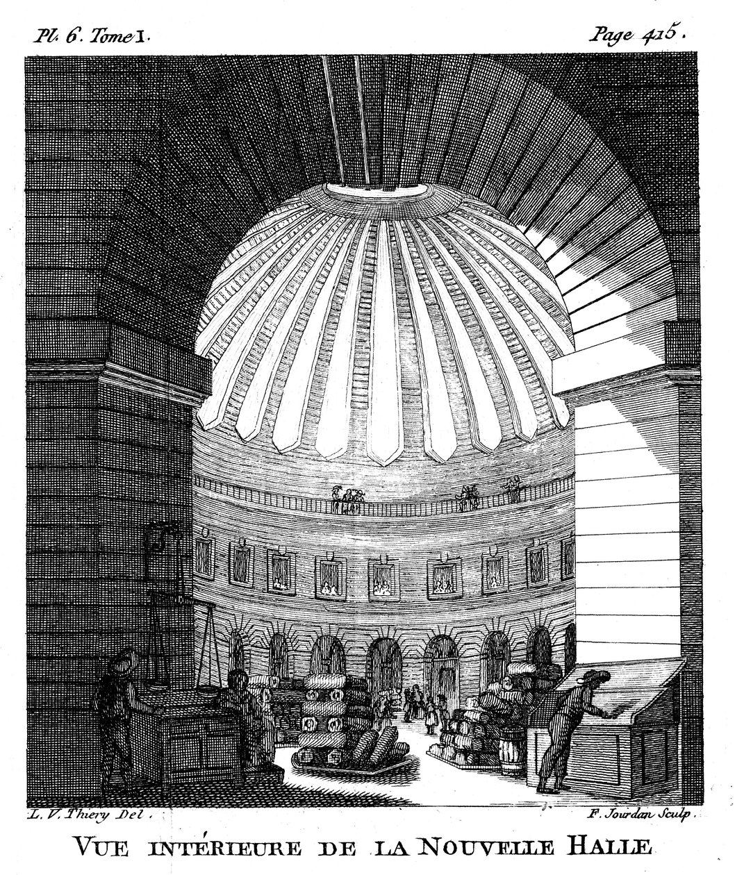Les Halles, Paříž, 1786 od F. Jourdan