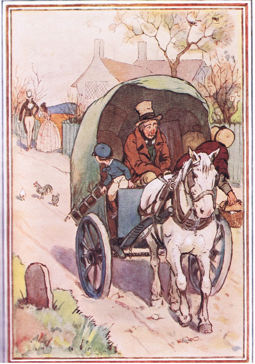 Když se vzdalovali, jeho matka vyběhla z brány, ilustrace od Davida Copperfielda, 1914 od F. M. B. Blaikie