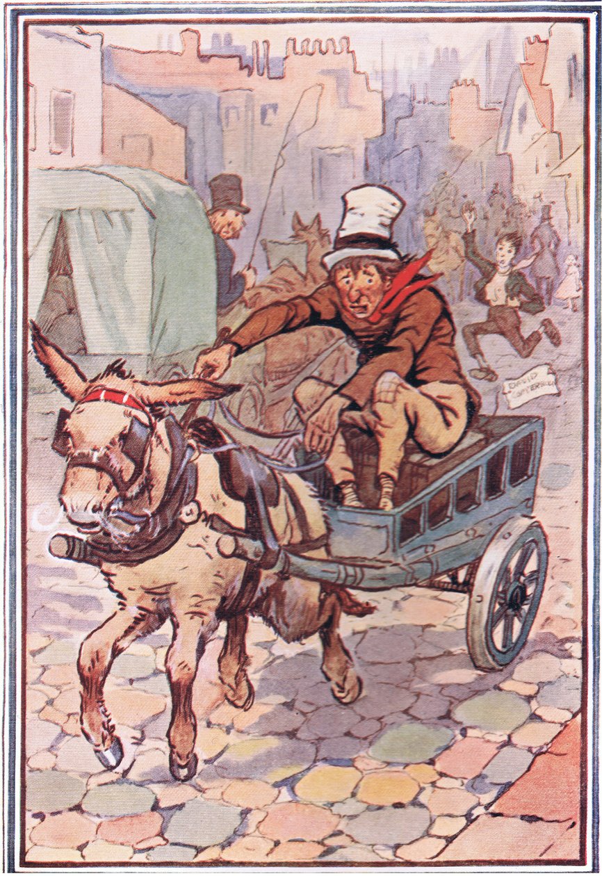 David za ním běžel, jak nejrychleji mohl, ilustrace od Davida Copperfielda, 1914 od F. M. B. Blaikie