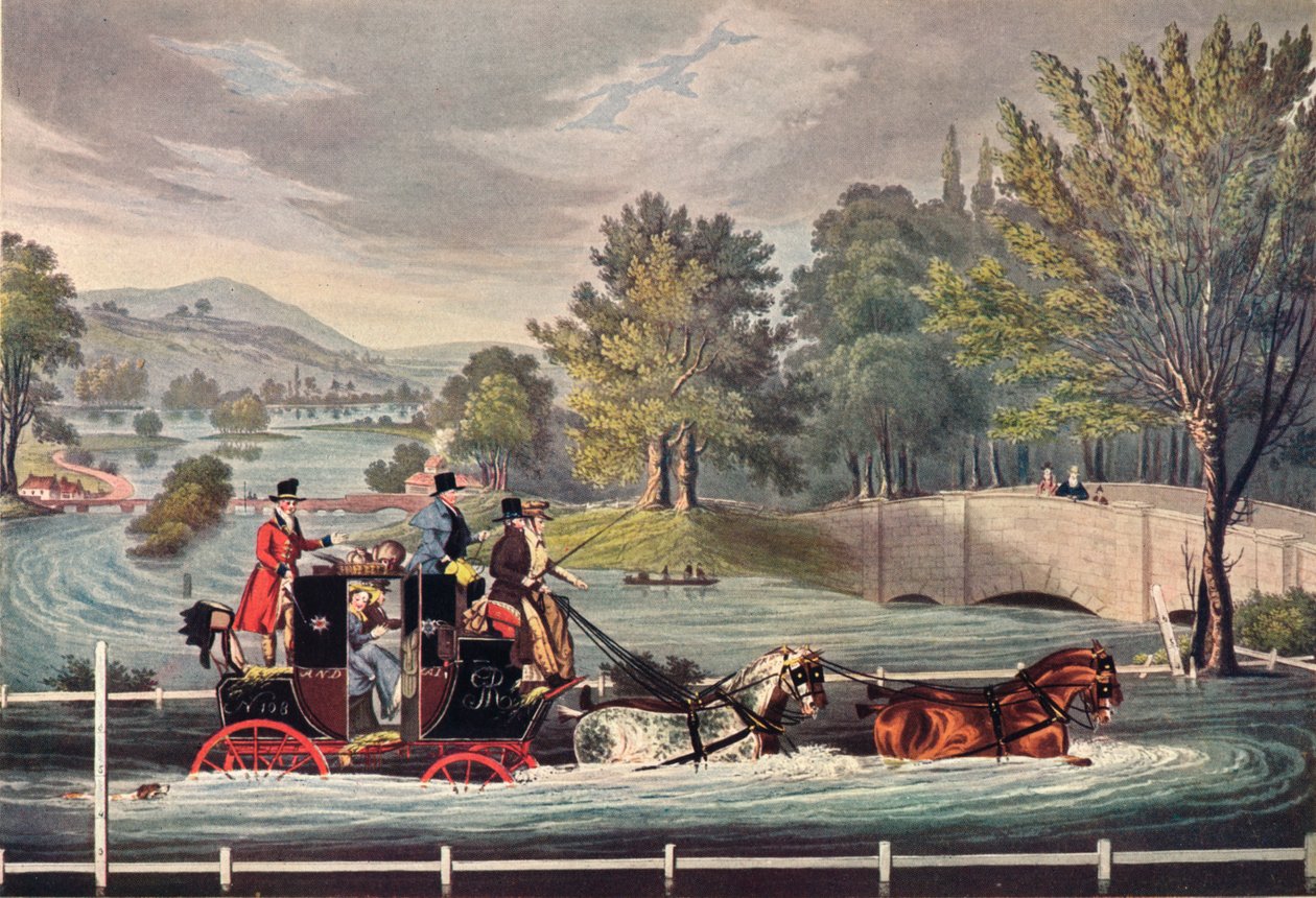 Mail Coach in a Flood, c1827, 1904 od F Rosenbourg