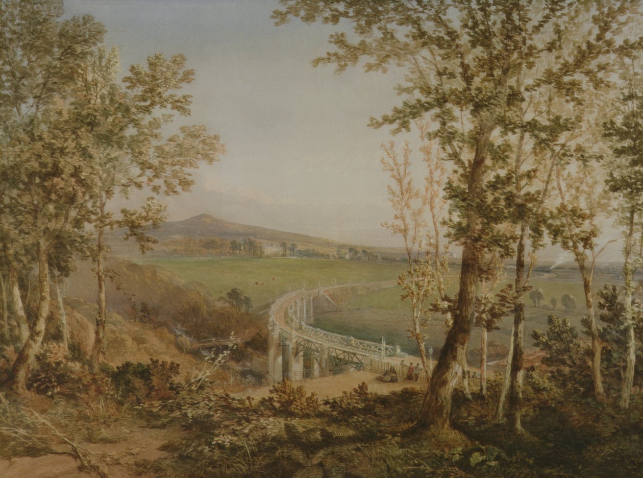 Pohled na stejný železniční viadukt při pohledu shora, c.1849 od F. S. Cook
