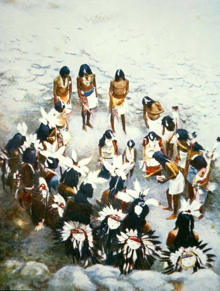 Lenya Ceremony, Walpi Pueblo, cca 1900 (barevné lito) od F. Seth