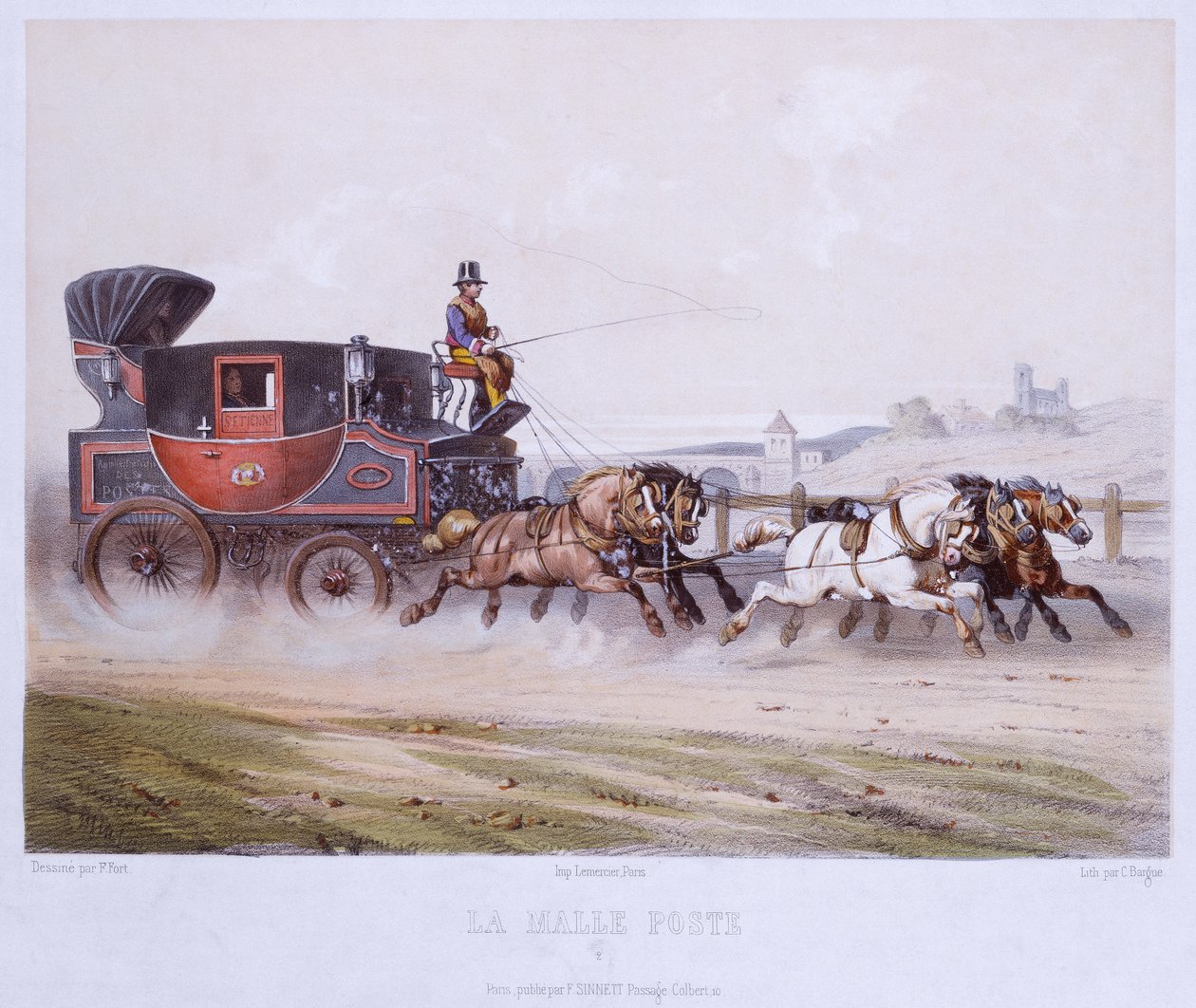 The Mail Coach, vyrytý Charles Bargue (1826-83) od F. after Fort