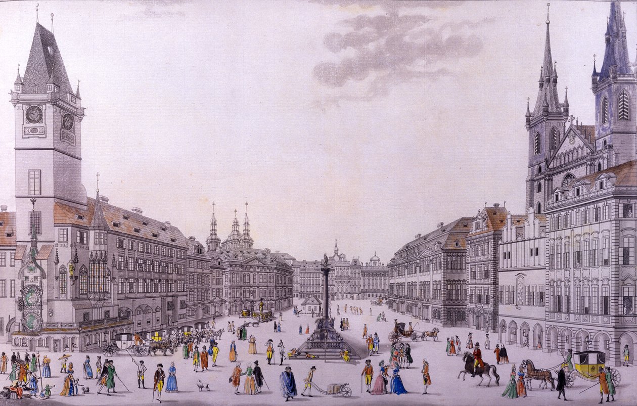 Staroměstské náměstí, Praha (barevný lept a mědirytina) od F. and Heger, P. Heger