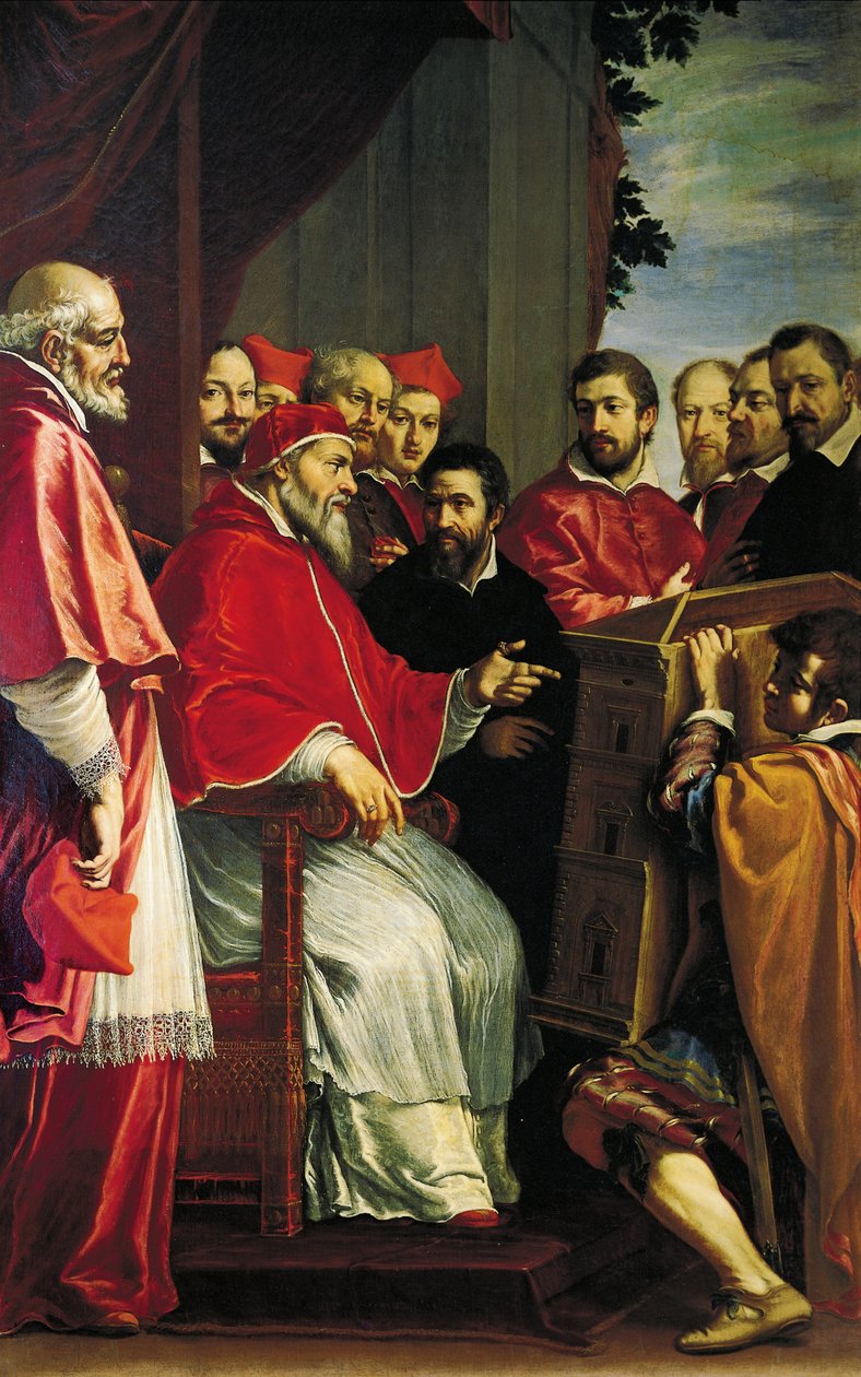 Michelangelo představuje model budovy soudu Rota v ulici Giulia papeži Juliu III od Fabrizio Boschi