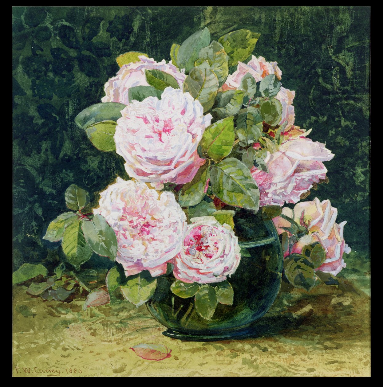 Růže v zelené misce, 1880 (čb na papíře) od Fanny W. Currey