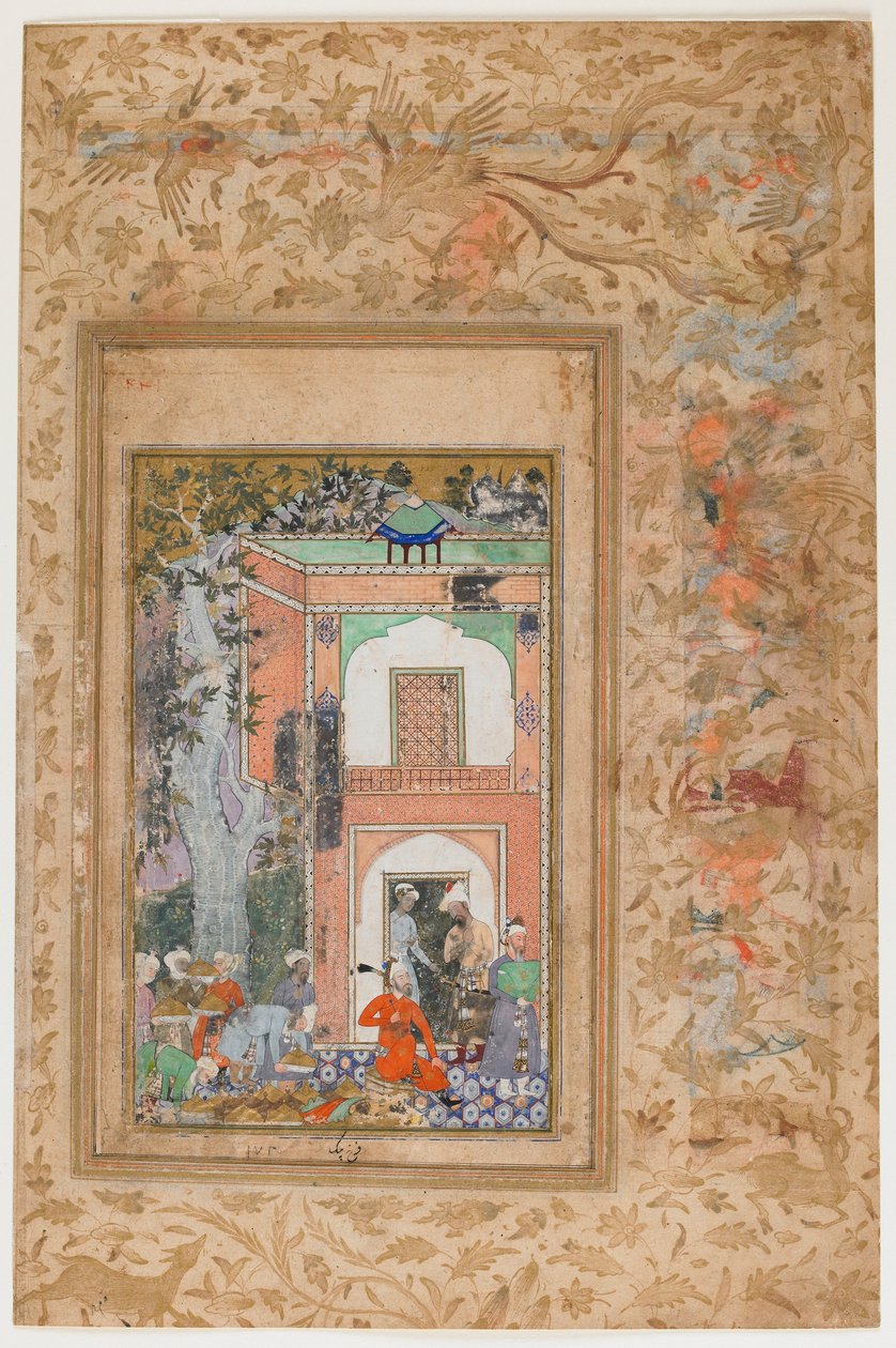 <em> Babur baví v paláci sultána Ibrahima Lodiho </em> z <em>Baburnama</em> od Farrukh Beg
