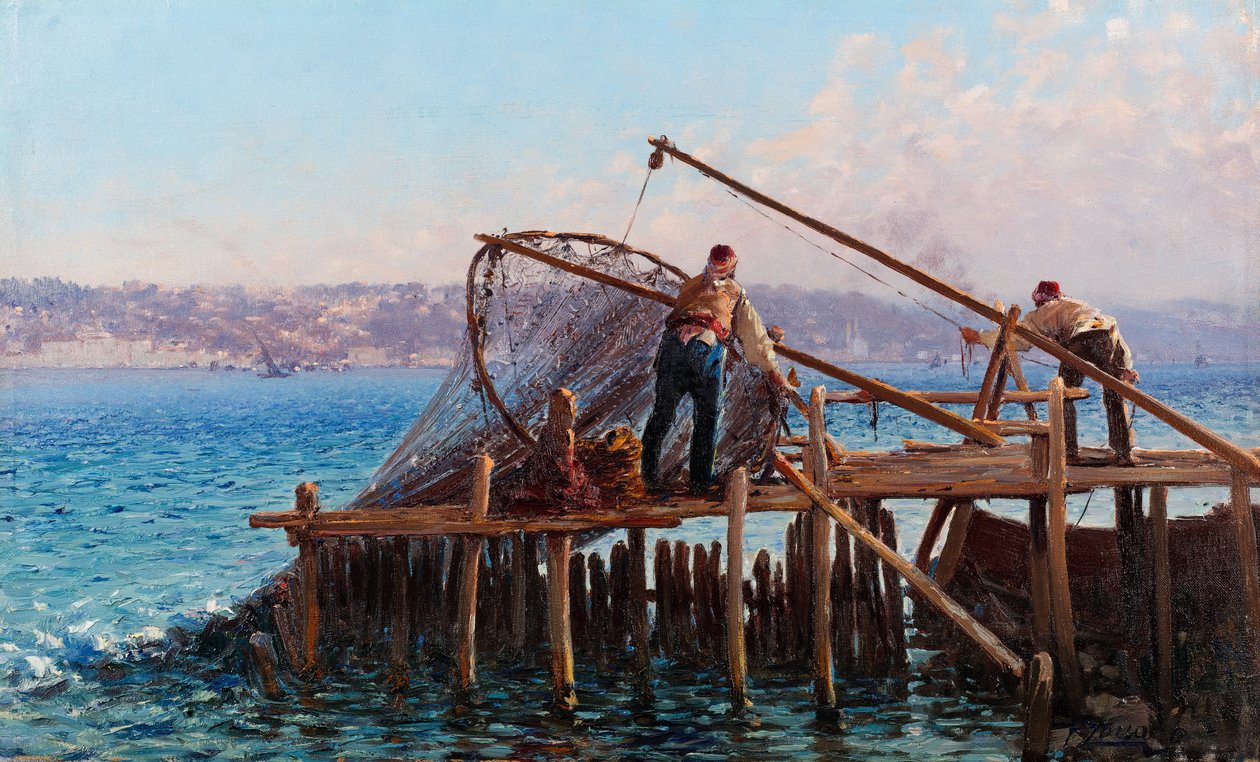 Rybáři přinášející úlovek od Fausto Zonaro