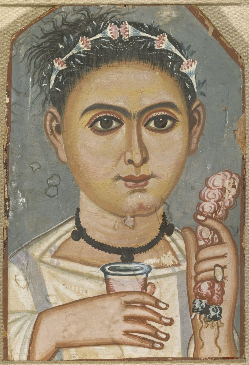 Chlapec s květinovou girlandou ve vlasech, cca 200-230 od Fayum mummy portraits