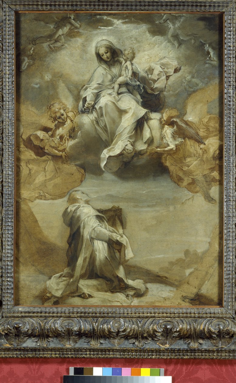 Svatý Dominik přijímající růženec, 16. století (kombinovaná technika na papíře) od Federico Barocci