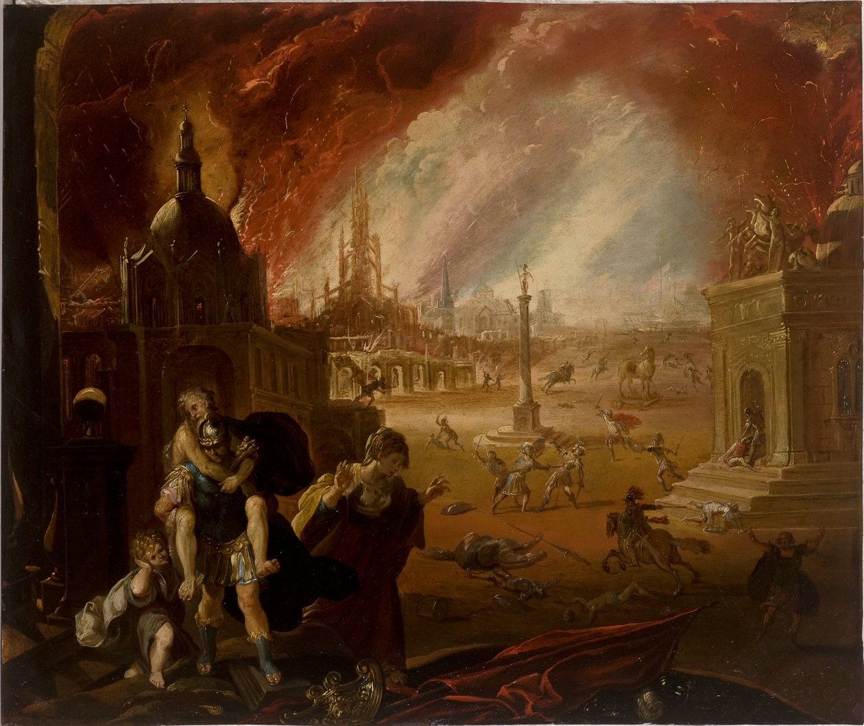 Let Aenea s pádem Tróje za ním (olej na mědi) od Federico Barocci
