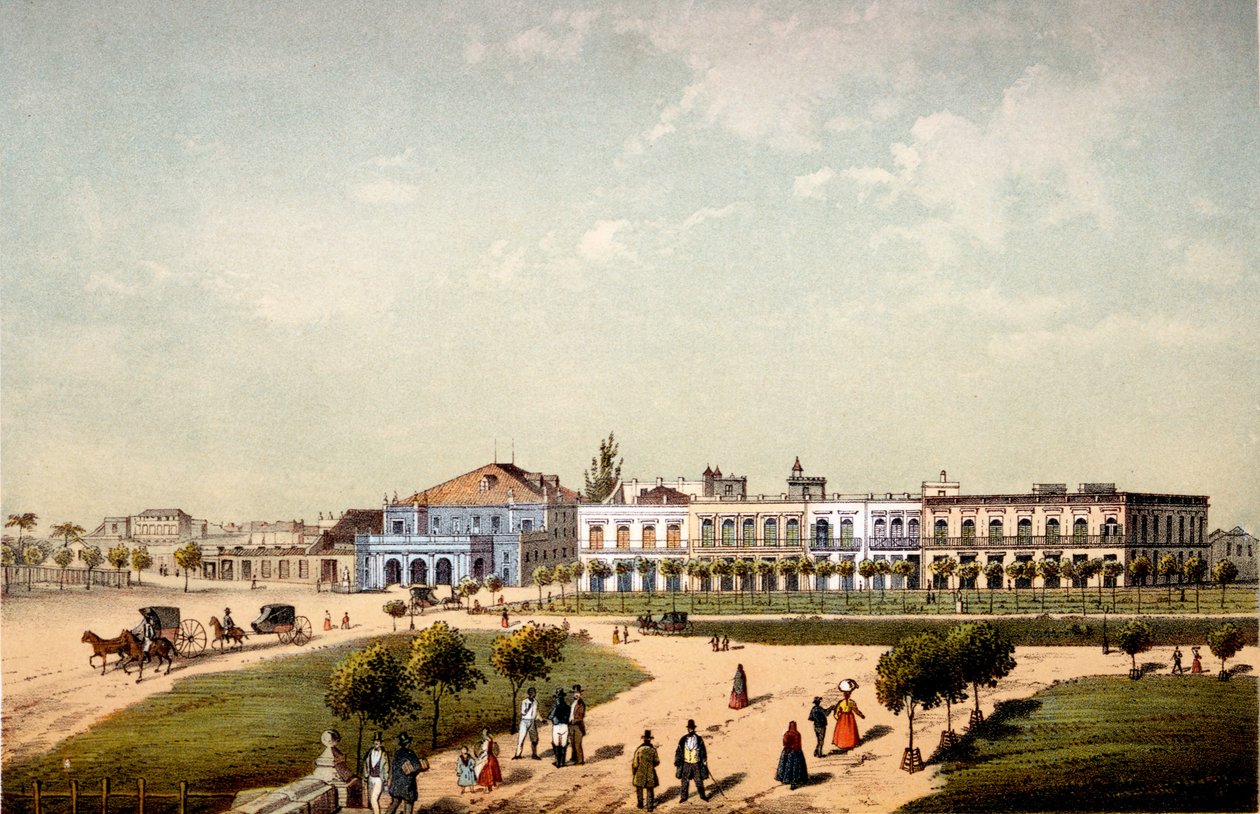 Teatro de Tacon a část Paseo de Isabel II, pohled od brány Monseratte, 1840 od Federico Mialhe