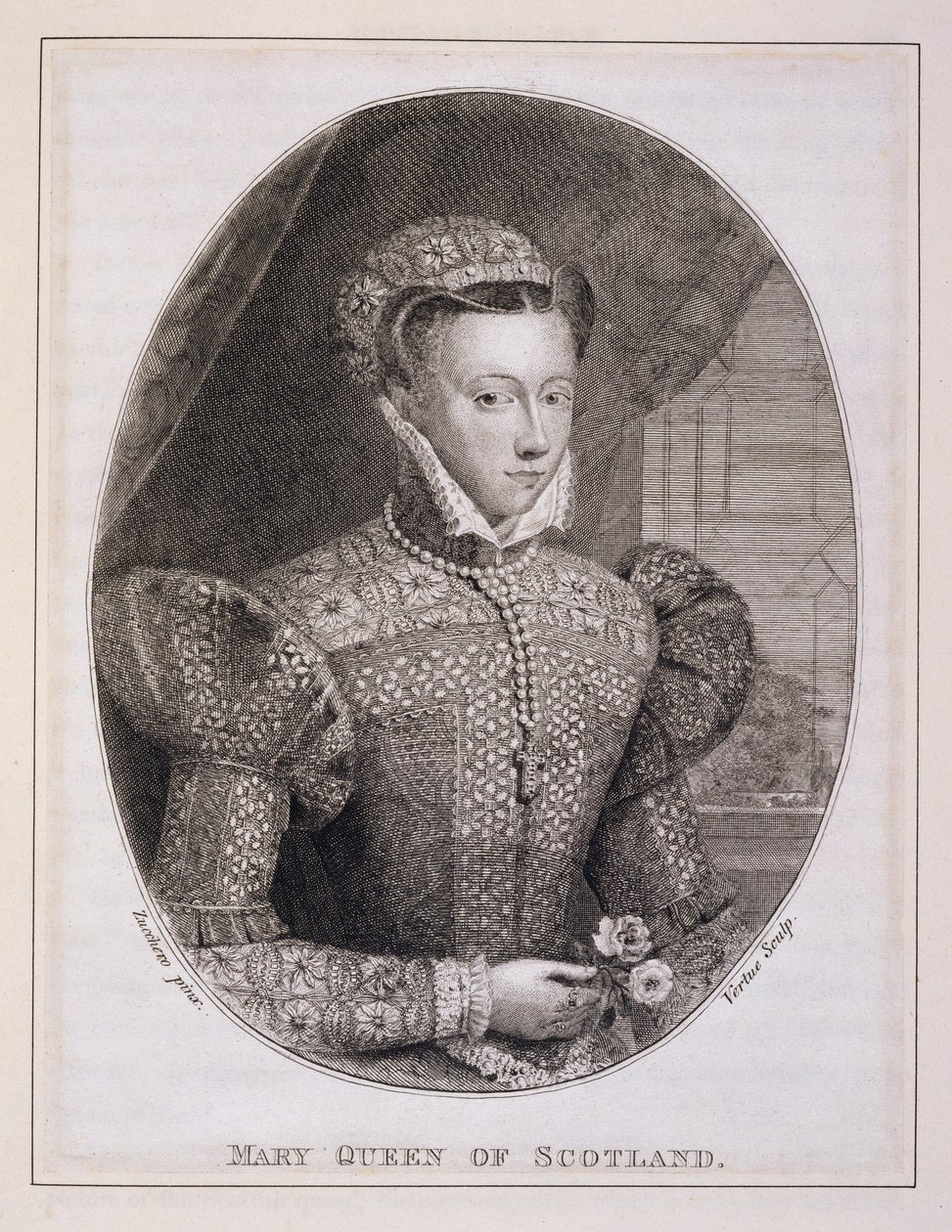 Mary Queen of Scots (1542-87), kaiverrus George Vertue (1684-1756) (kaiverrus) od Federico (after) Zuccaro
