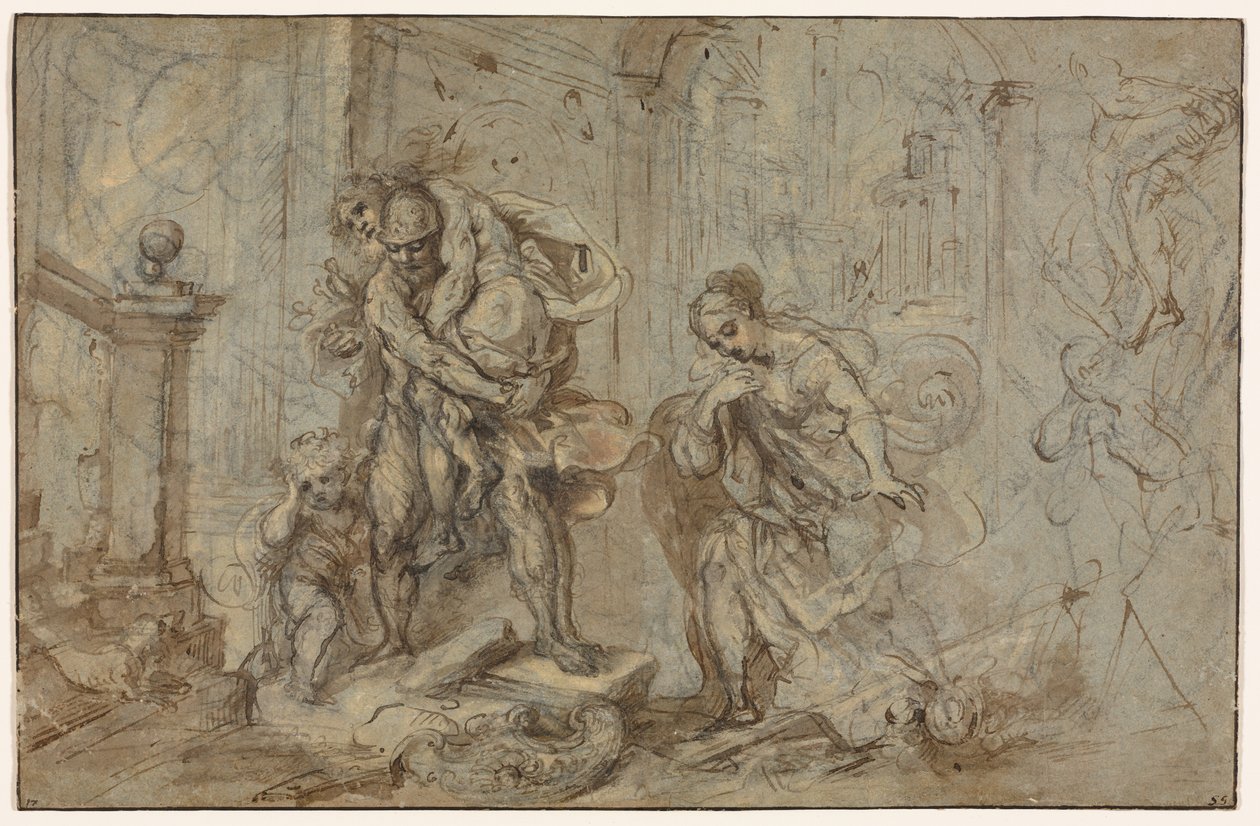 Aeneas zachraňující Anchises při pádu Tróje od Federico Barocci