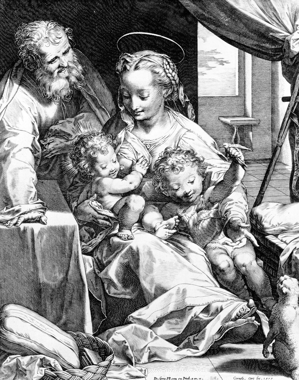 Svatá rodina, vyryla Cornelis Cort, 1577 od Federico Barocci