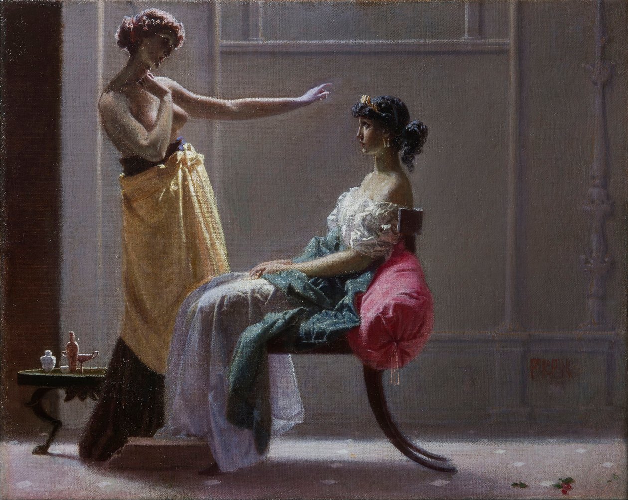 Scapigliatura: Starověký záchod (Toilette ancienne) par Faruffini, Federico (1831-1869). Olej na plátně, rozměr: 40x49,5 od Federico Faruffini