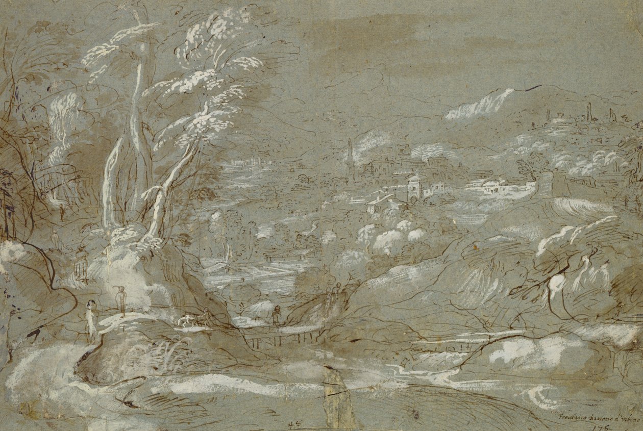 Krajina (pero a inkoust na papíře s bílým zvýrazněním) od Federico Fiori Barocci or Baroccio