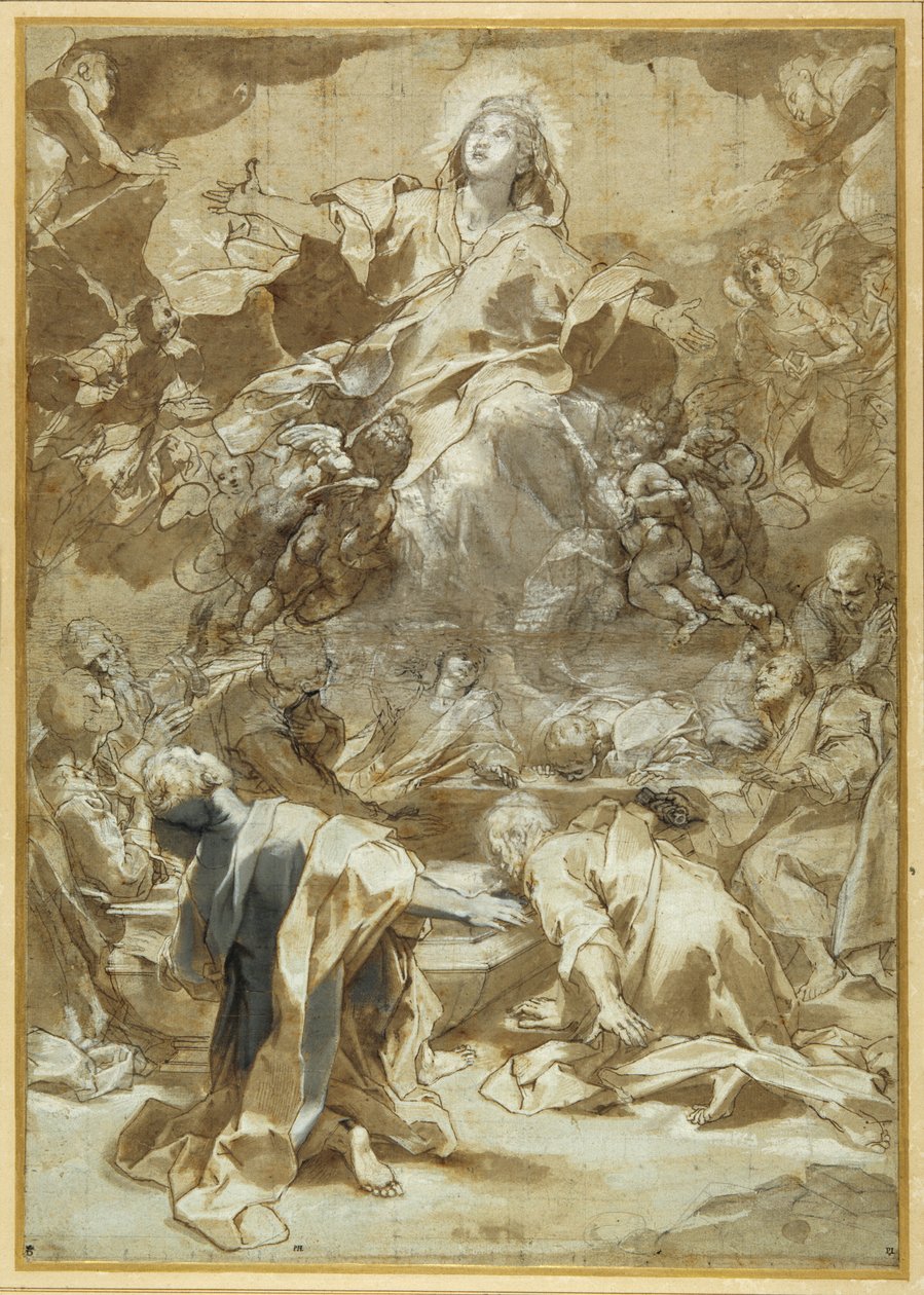 Nanebevzetí Panny Marie (pero a hnědý inkoust s hnědými a šedými odlesky) od Federico Fiori Barocci or Baroccio