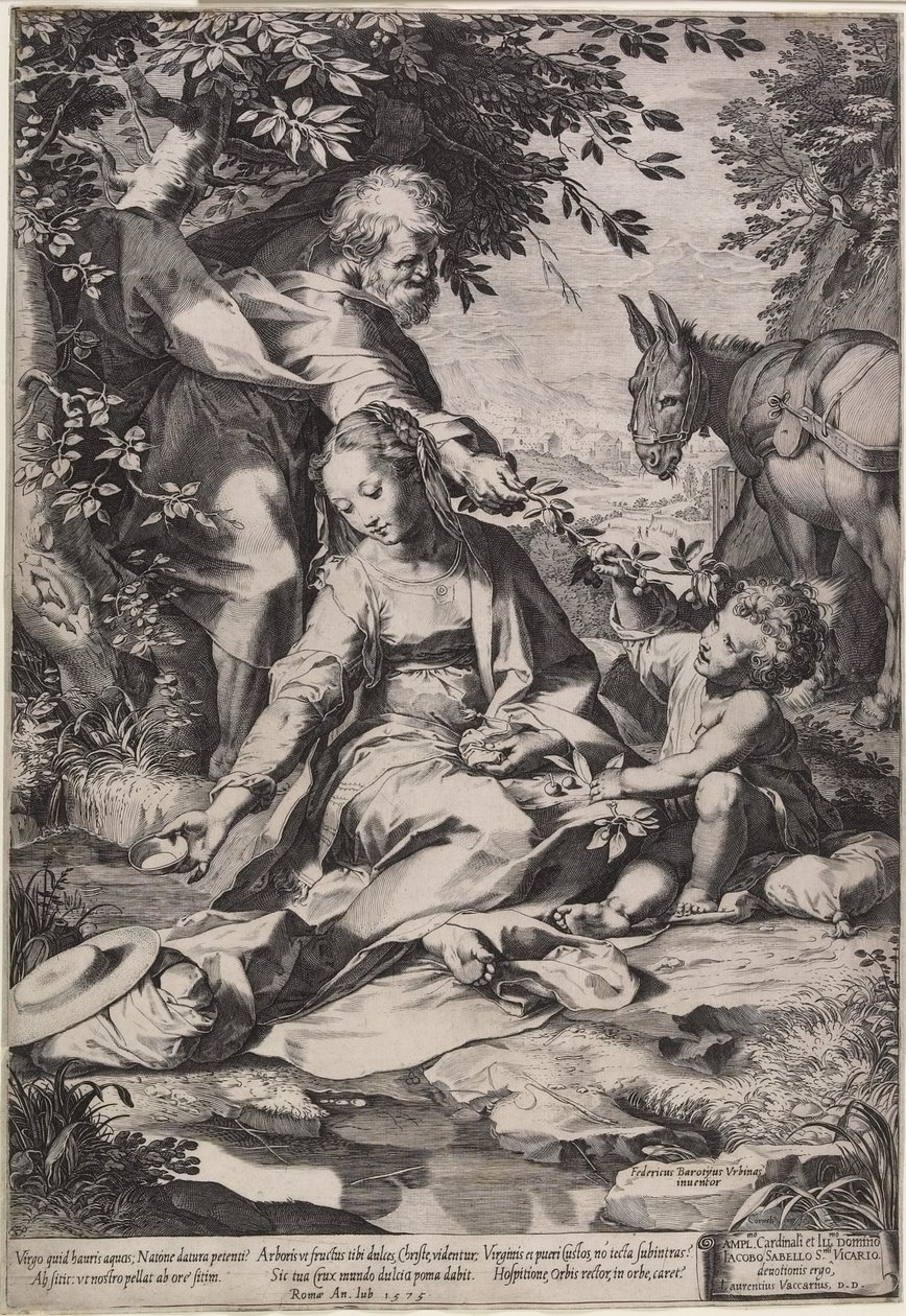Zbytek při návratu z Egypta, vyryl Cornelis Cort, 1575 od Federico Fiori Barocci or Baroccio