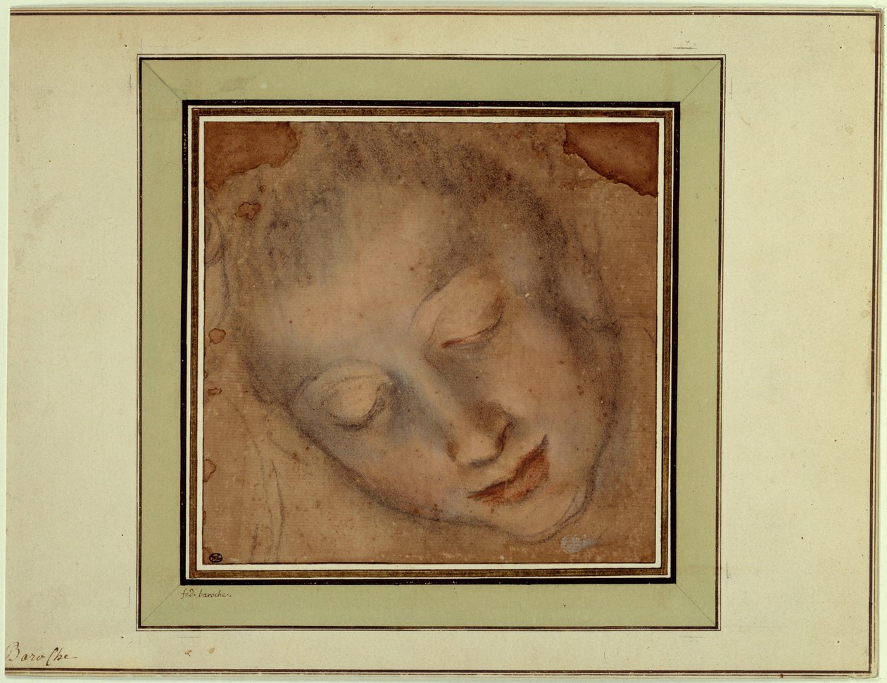 Ženská hlava s pevnýma očima Kresba krví a uhlem od Federica Barocciho zvaná Le Baroche (1526-1613). Paříž, muzeum Louvre od Federico Fiori Barocci or Baroccio