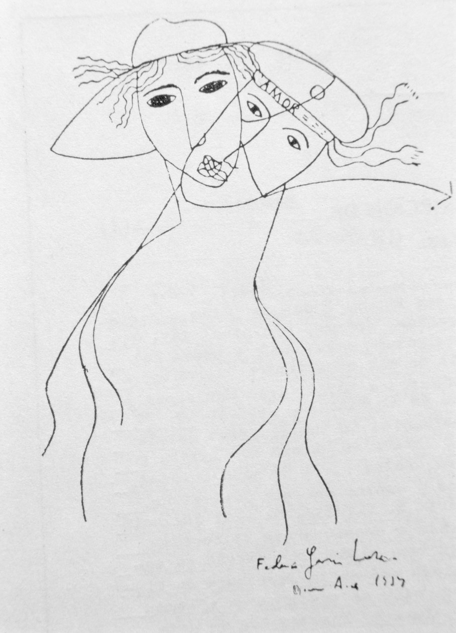 Kresba pro ilustraci jedné z jeho vlastních básní, vyrobených v Buenos Aires od Federico Garcia Lorca