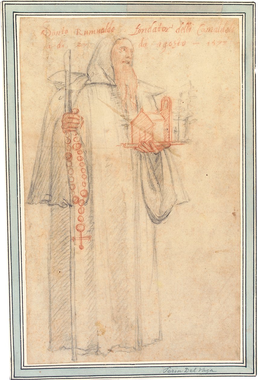 Fra Stefano, prokurátor kamaldolitů ve Vallombrose, jako svatý Romuald, držící model kostela a růžence, 1577 od Federico Zuccaro