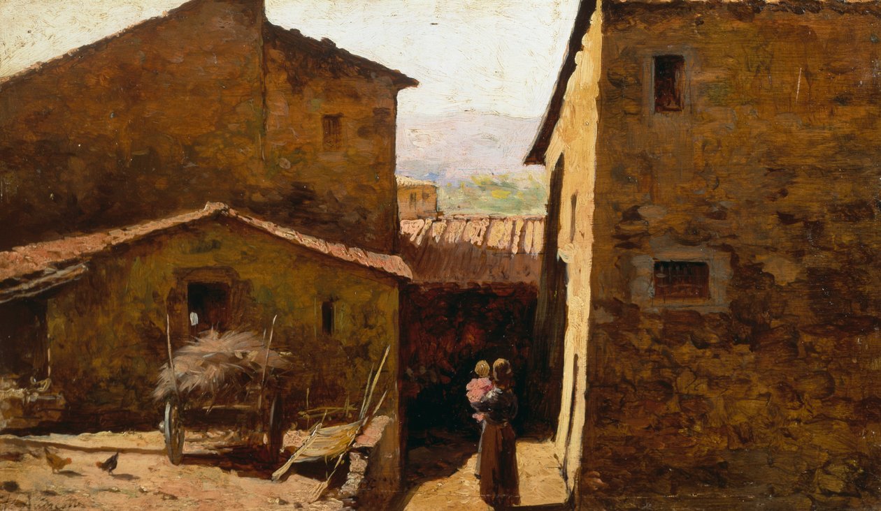 Rustikální toskánské statky, Federico Andreotti (1847-1930), olej na panelu od Federigo Andreotti