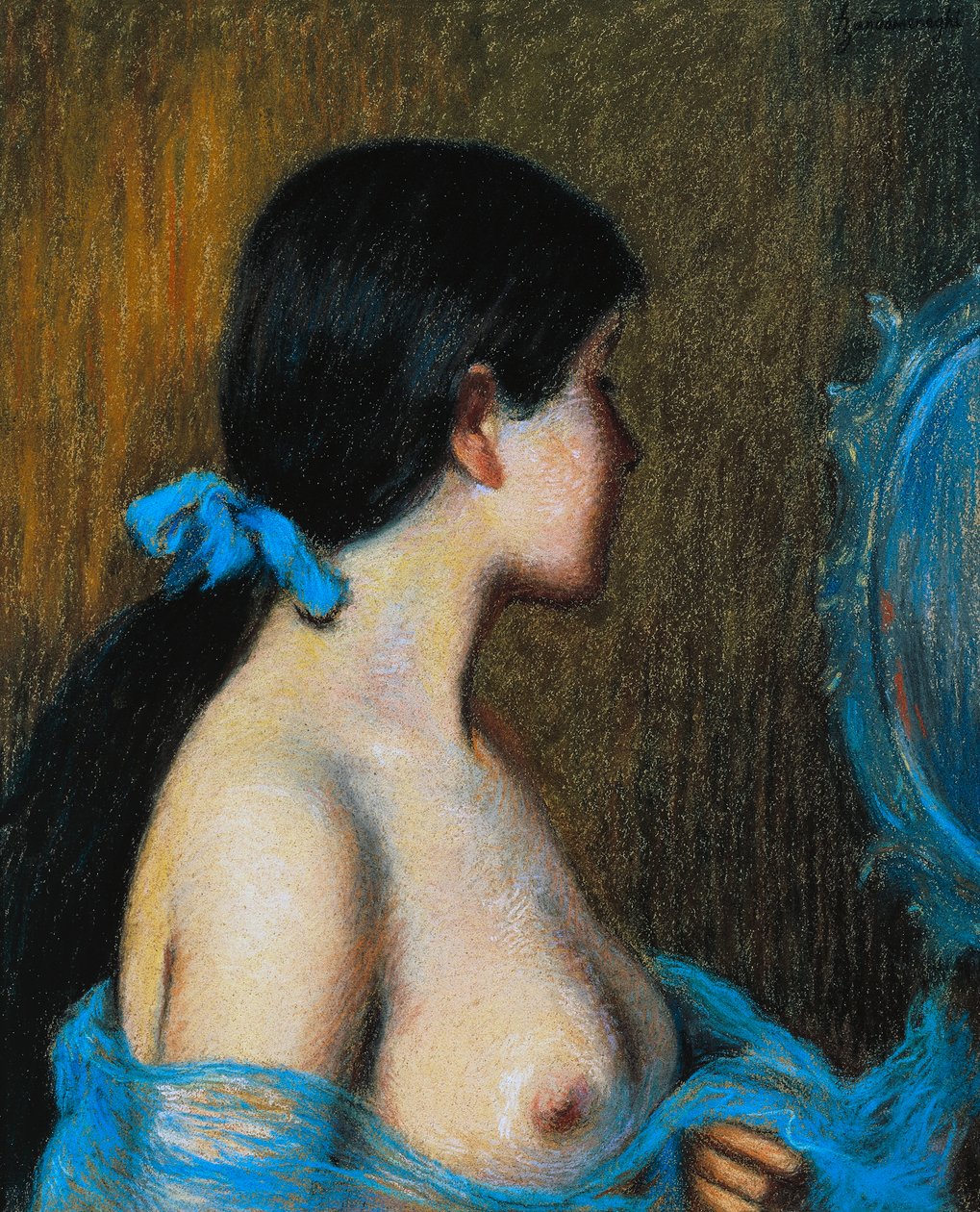 Mladá žena u zrcadla, Federico Zandomeneghi (1841-1917), pastel na papíře na plátně, 46x38 cm od Federigo Zandomeneghi