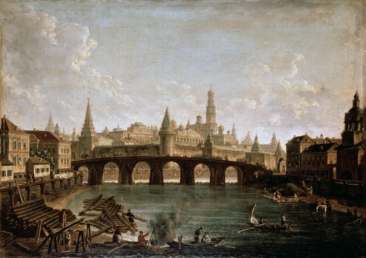 Pohled na Kreml a Kamenný most v Moskvě, 1810s od Fedor Yakovlevich Alekseev