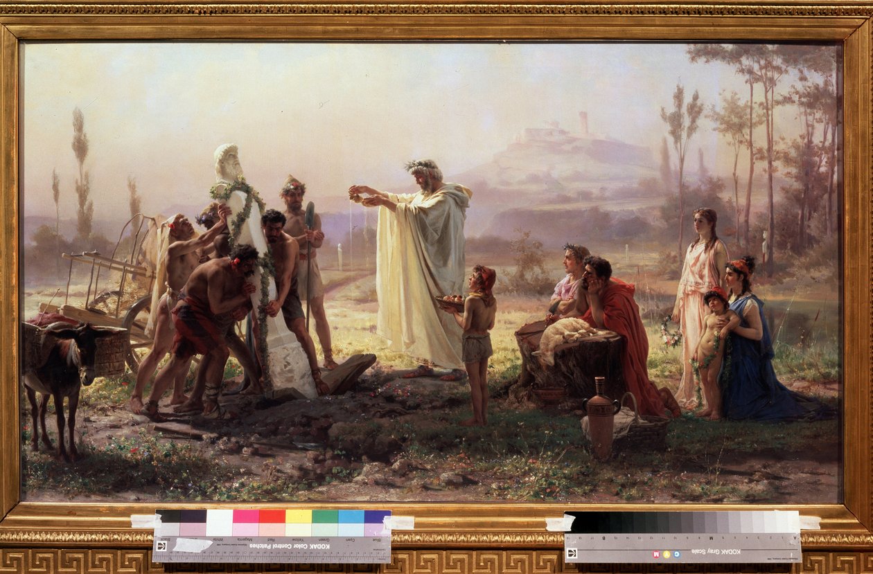 Starověké Řecko: ""Ceremoniál k poctě bohu Hermovi"" Obraz Fjodora Andrejeviče Bronnikova (1827-1902) 1874 Rozměr 70x123 cm Státní Treťjakovská galerie Moskva od Fedor Andreevich Bronnikov