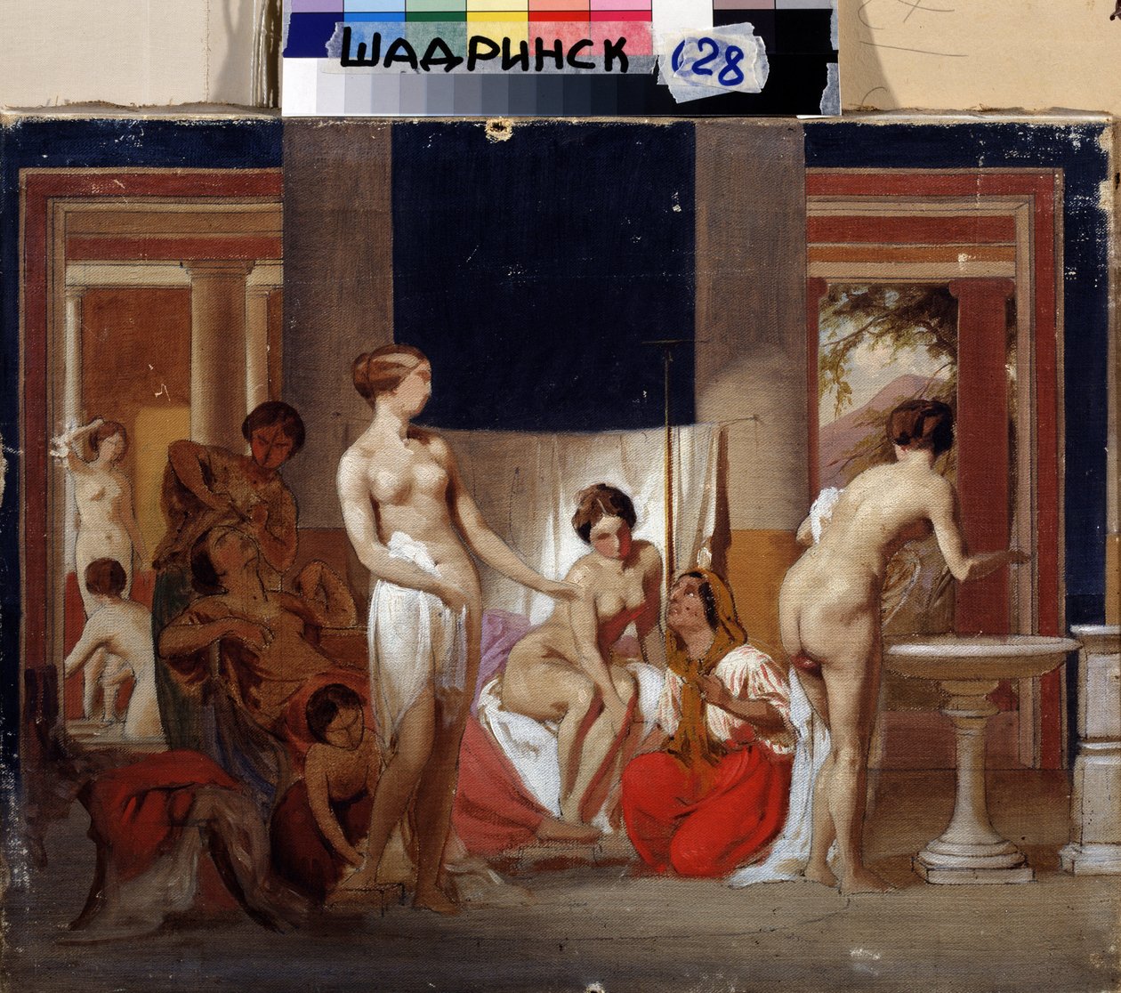 Dámské lázně v Pompejích (Itálie) (Ženské lázně v Pompejích). Obraz Feodora Andrejeviče Bronnikova (1827-1902). Olej na plátně od Fedor Andreevich Bronnikov