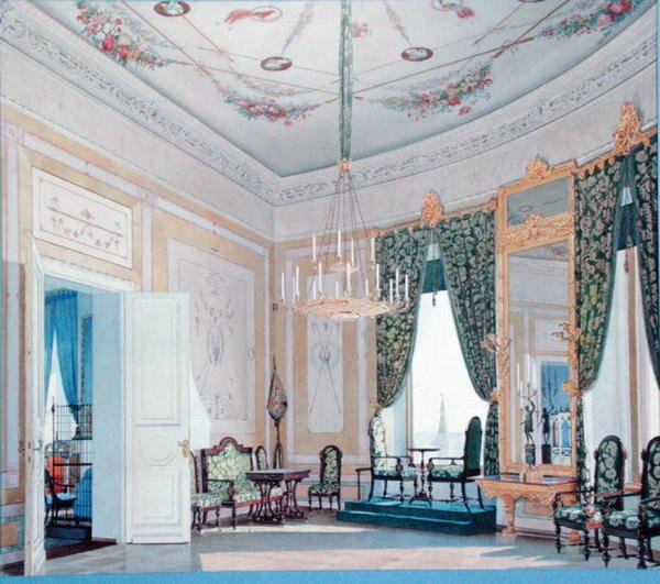 Přijímací pokoj v paláci Nikolaj (Tchudov) v Kremlu, 1847 (wc na papíře) od Fedor Andreevich Klages