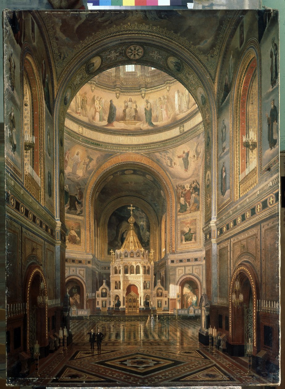 Vnitřní pohled na katedrálu Krista Spasitele v Moskvě. (Vnitřní pohled na katedrálu Krista Spasitele v Moskvě) - Postaven v letech 1839 až 1883, architekt Constantin Thon (Ton) - Popis architektury a výzdoby - Malba od Fedor Andreevich Klages