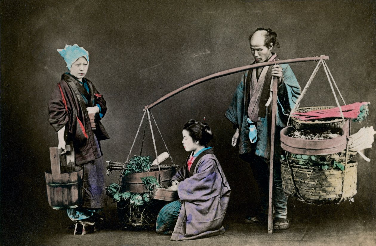 Zeleninový trh, Japonsko, 1882 od Felice Beato
