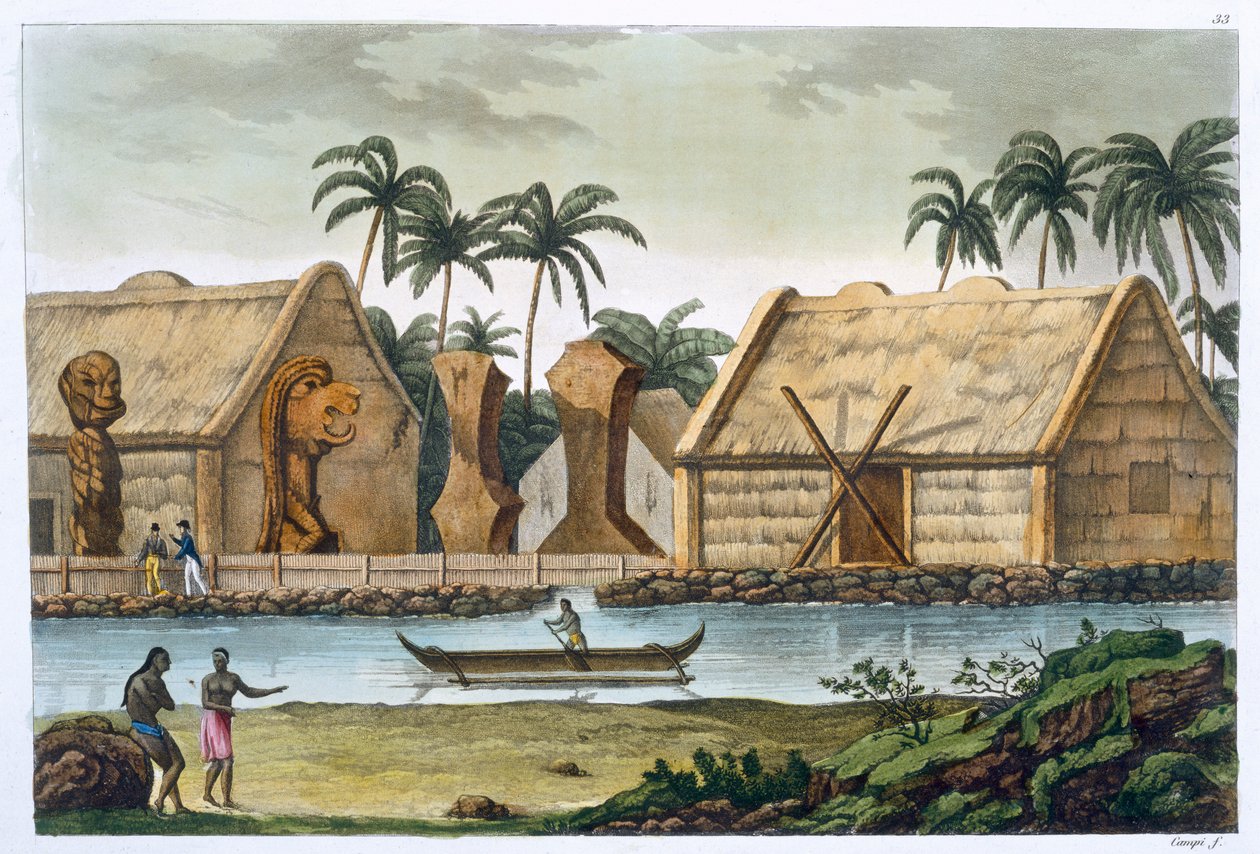 „Hrobka Tamahamah v Kaiakakooa, Sandwich Islands“, c1820-1839 od Felice Campi