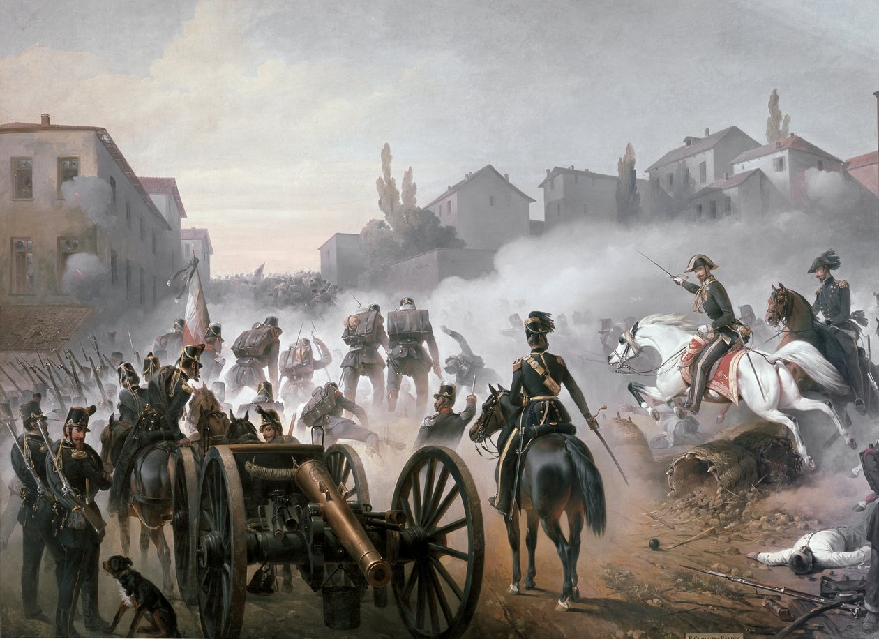 Bitva u Pastrenga, detail levé strany: dělo (olej na plátně) od Felice Cerruti Bauduc