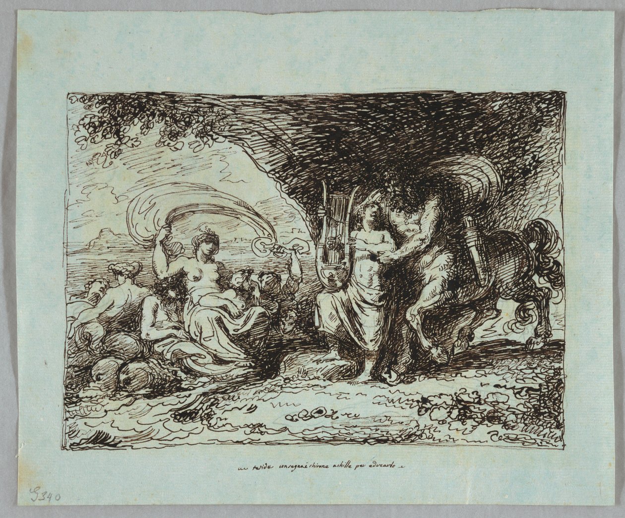 Achilles Taught by Centaur Chiron How to Play Lyre   1290966   cs       czech Successfully Translated  Original: The Little Maid Could Not Reach up to the Doll, from What the Moon Saw in an edition of Fairy Tales by Hans Christian Andersen (1805-75) 1920 ( od Felice Giani