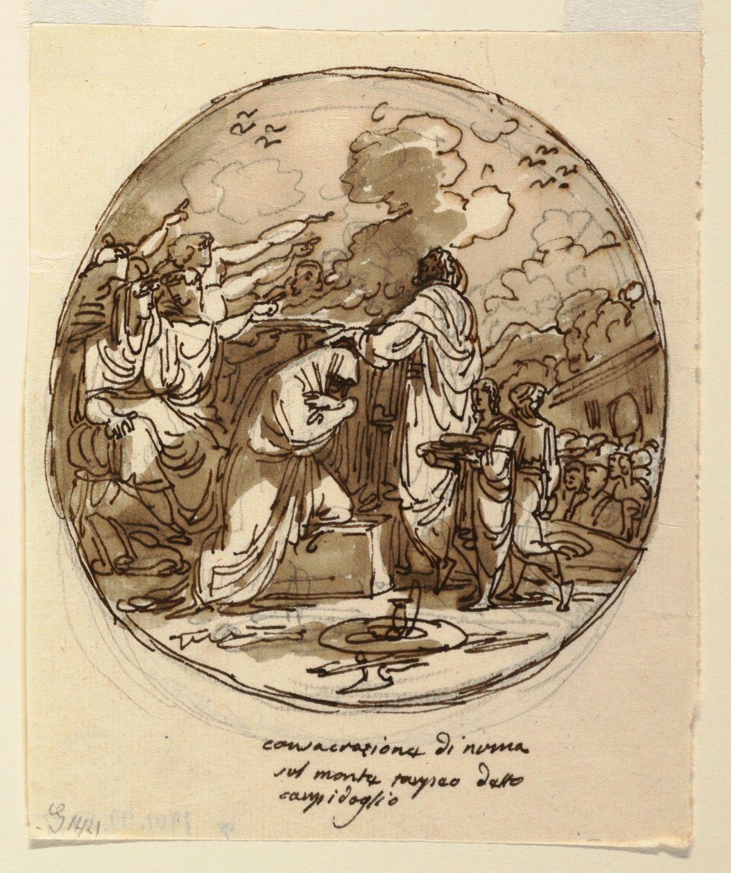 Návrh stropu pro zasvěcení Numy, Sala di Numa Pompilius, Palazzo Milzetti, Faenza od Felice Giani