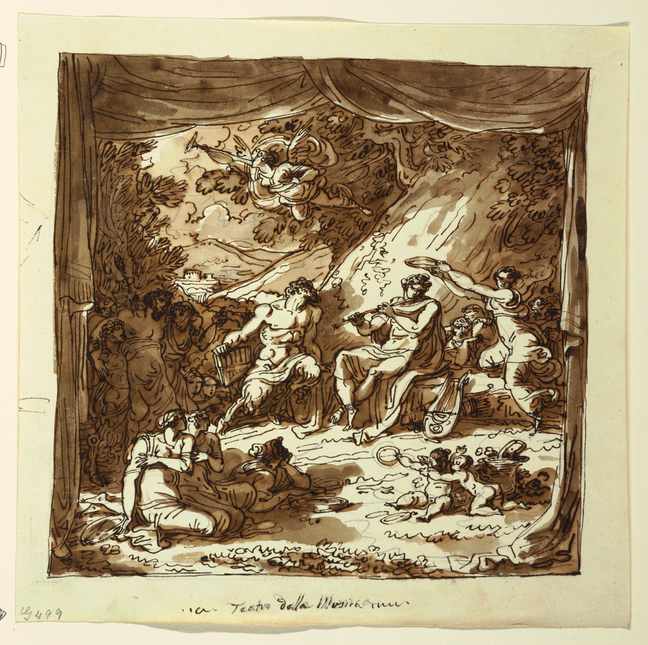 Design pro jevištní oponu: Apollo a Marsyas, Palazzo Conti-Sinibaldi, Faenza od Felice Giani