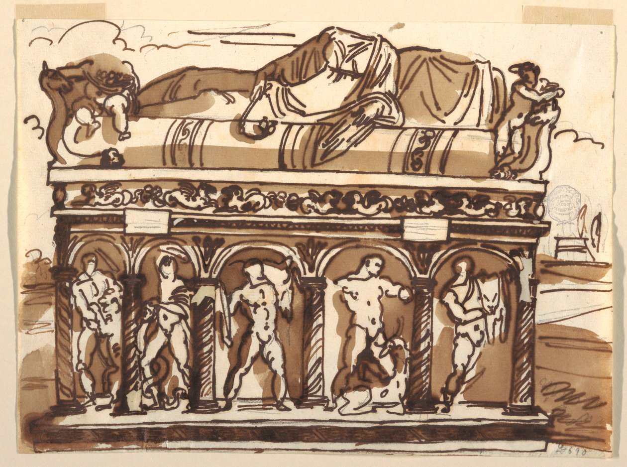 Kresba, Římský sarkofág ve Vatikánském muzeu, asi 1820 od Felice Giani