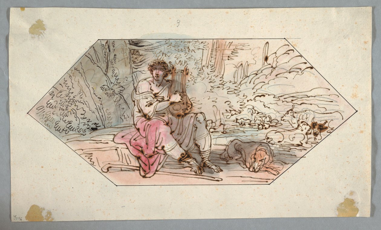 Kresba, Apollón hlídá stáda krále Admeta, 1780-1800 od Felice Giani