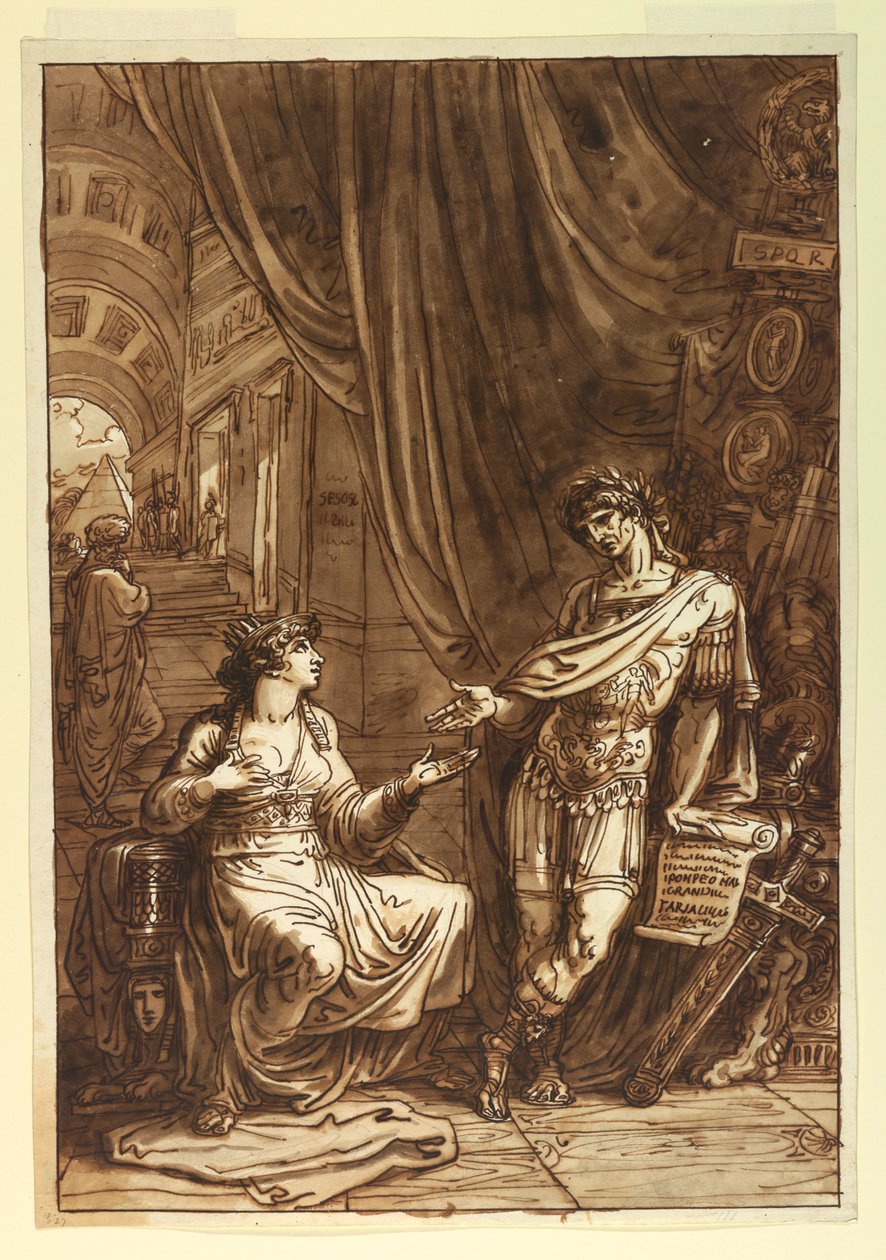 Kresba, Kleopatra prosí O, asi 1820 od Felice Giani