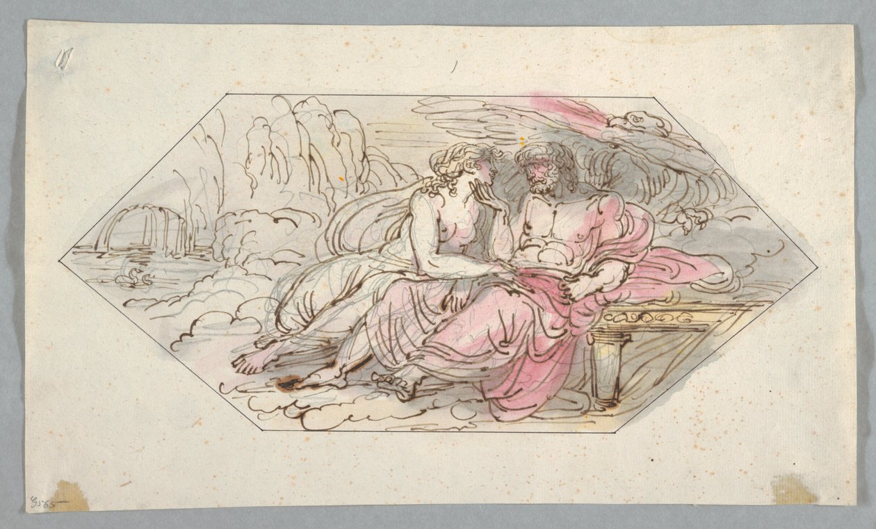 Kresba, Jupiter utěšuje prosebnou bohyni, pravděpodobně Venuši, 1796-98 od Felice Giani