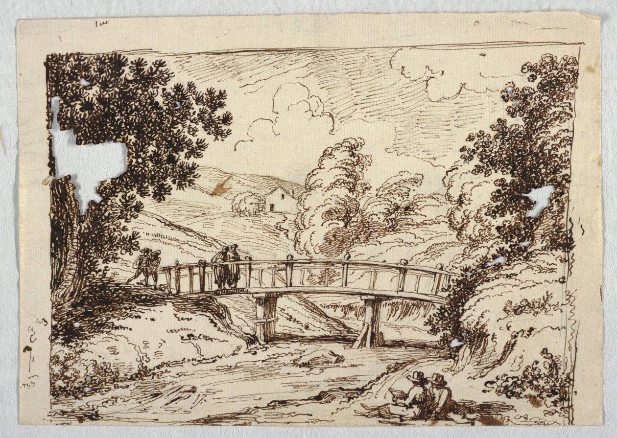 Kresba, Krajina s mostem, konec 18. - začátek 19. století od Felice Giani