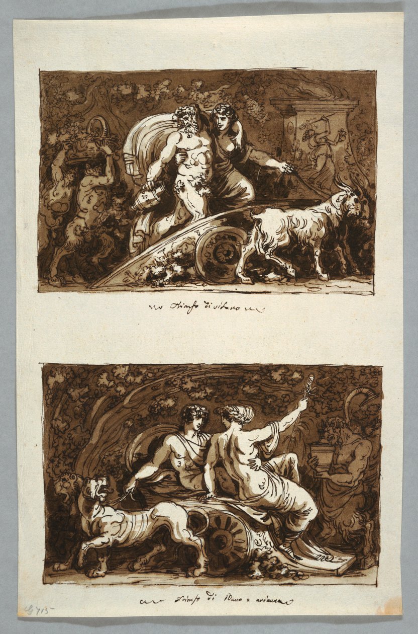 Kresba, list ze skicáku: Triumf Silena a Triumf Bakcha a Ariadny, 1800-1802. od Felice Giani